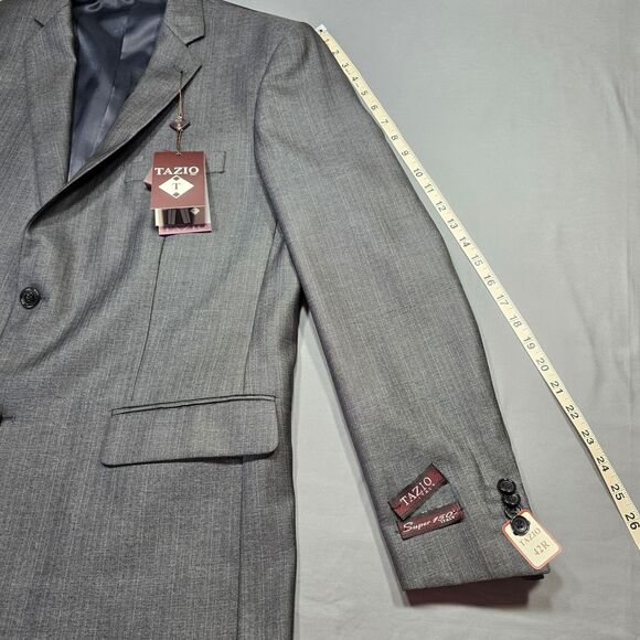 Tazio Italy Gray Wool Touch Suit Coat NEW Silk Lined Formal Jacket Mens Size 42R - Picture 9 of 10